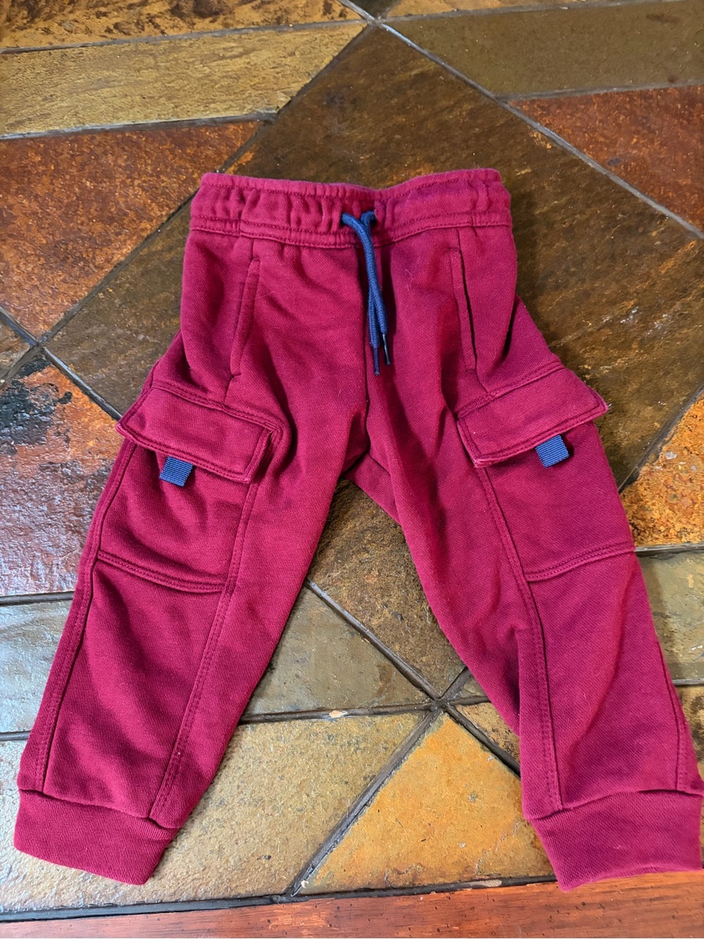 wonder nation Wine Red Cargo Jogger Pants with Blue Drawstring